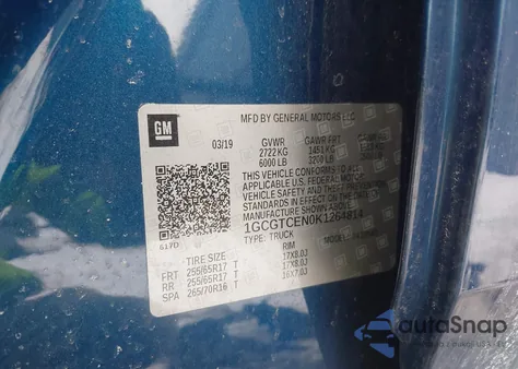 2019 Chevrolet Colorado Lt из США, поврежденный, VIN 1GCGTCEN0K1264814